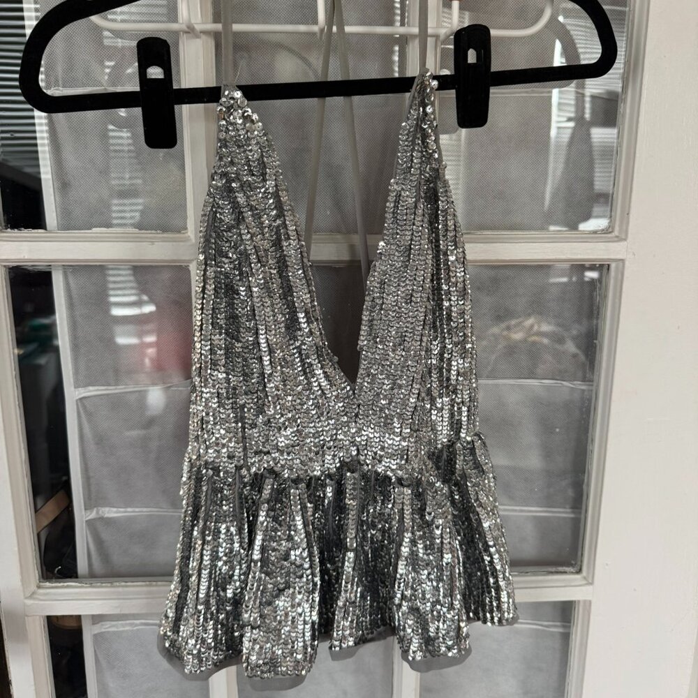 ASOS Sequin Peplum Open Back Top - Size 6 (Closet closing permanently 5/15!)